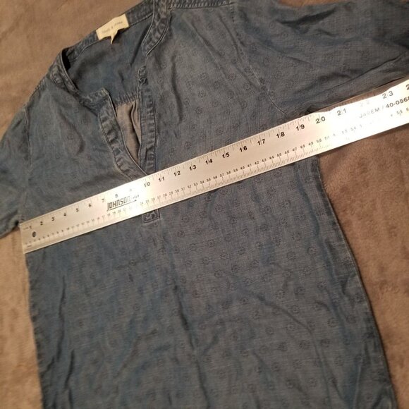 Anthropologie Cloth & Stone Printed Chambray Popover Top Long Sleeve Small Blue - Picture 5 of 6